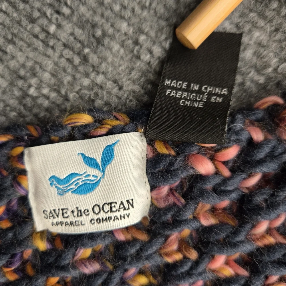 Save the Ocean Fringed Chunky‎ Knit Scarf Multi Color Space Dye O/S